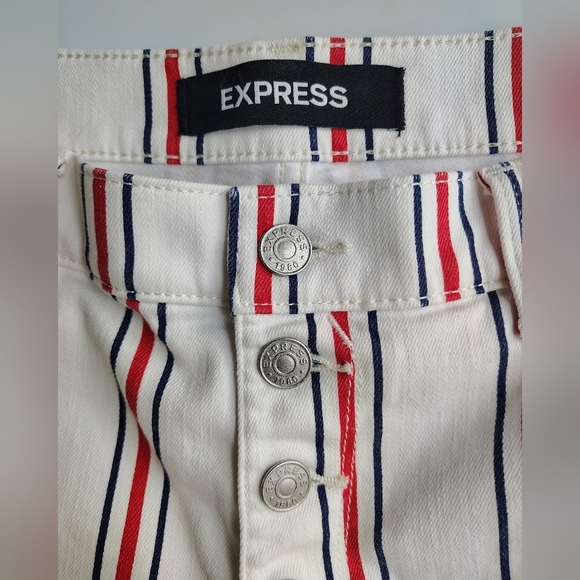 Express Women's High Waisted Striped Button Fly Cropped Wide Leg Jeans Stretch - Picture 13 of 17